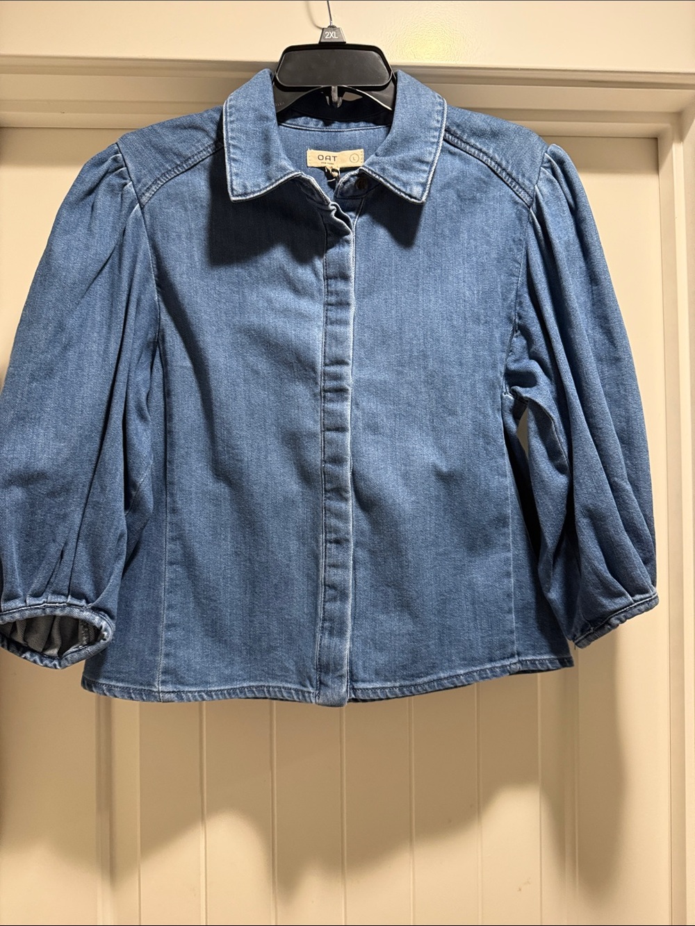 Women’s Blue Denim Puff-Sleeve Shirt